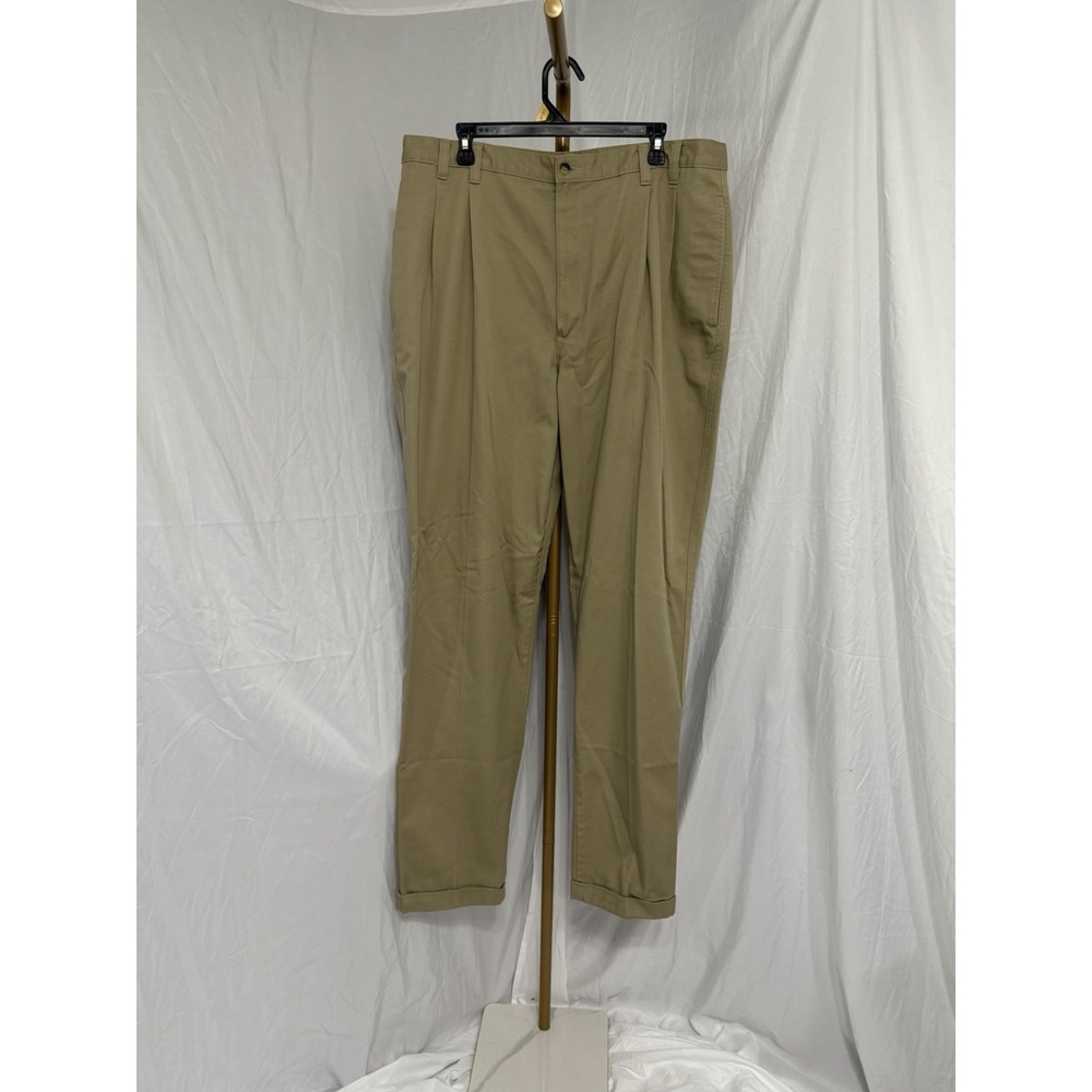 Chaps Dress Pants Mens Size 38x34‎ Brown Pleated Business Straight Leg